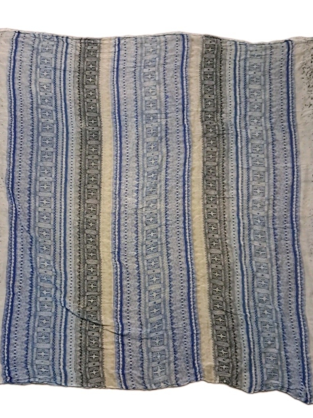 NWT Lucky Brand Blue Cream Geometric Tile Print Ombre Square Scarf 100% Modal